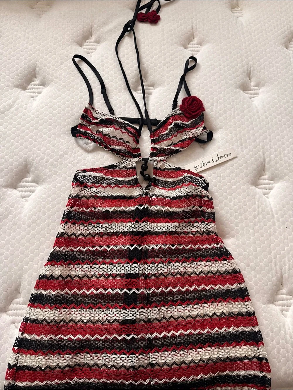 For Love And Lemons Red, Black & White Striped Mini Dress size small - Picture 2 of 8